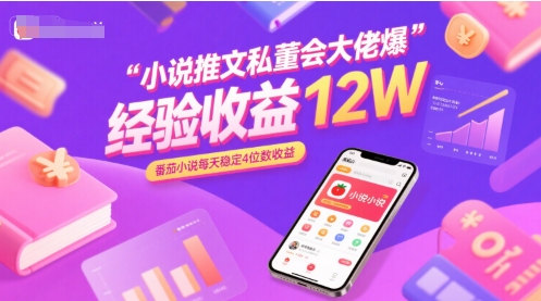 小说推文私董会大佬爆单经验分享收益12W，番茄小说每天稳定4位数收益-清风网创资源站