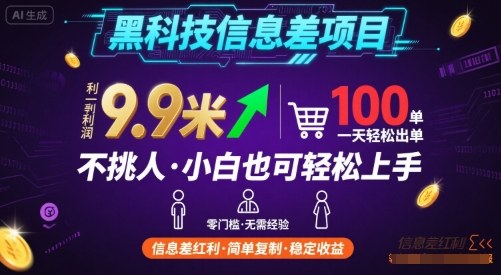 黑科技信息差项目，一单利润9.9米，一天简简单单出100单，不挑人，小白也可轻松上手【揭秘】-清风网创资源站