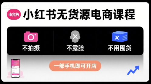 小红书无货源电商课程，不拍摄不露脸不用囤货，一部手机即可开店-清风网创资源站