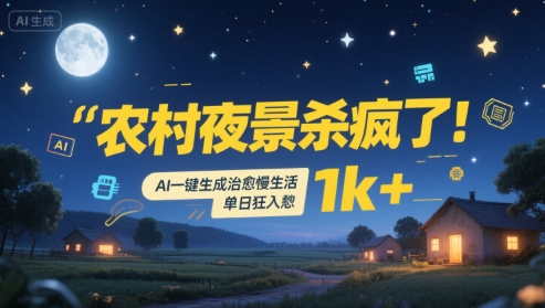 农村夜景杀疯了！AI一键生成治愈系慢生活，单日狂入1k+-清风网创资源站