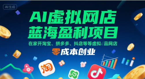 AI虚拟网店蓝海盈利项目，在家开淘宝、拼多多、抖店等虚拟品网店，零成本创业-清风网创资源站
