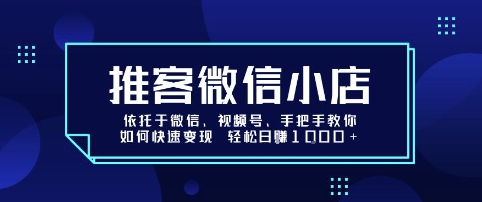 推客微信小店依托于微信、视频号，手把手教你如何快速变现 轻松日入1k+【揭秘】-清风网创资源站