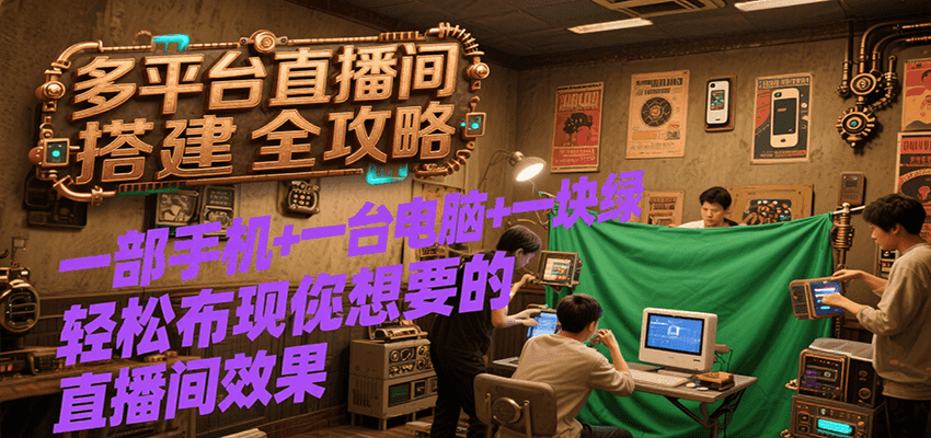 多平台直播间搭建全攻略，一部手机+一台电脑+一块绿布轻松实现你想要的直播间效果-清风网创资源站