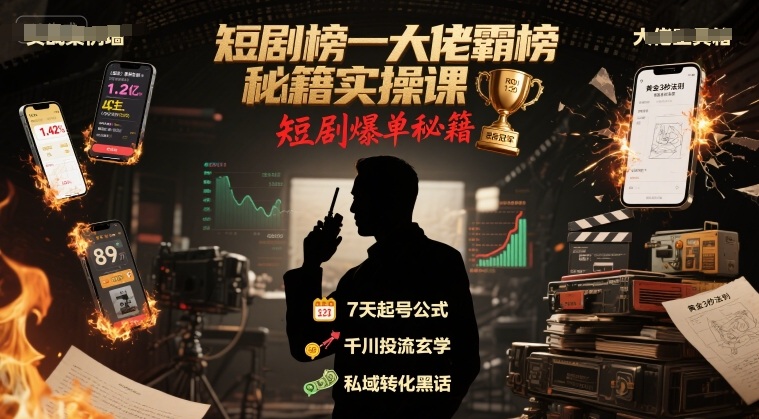短剧榜一大佬霸榜秘籍实操课，短剧爆单秘籍-清风网创资源站