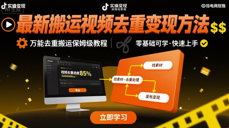 最新搬运视频去重变现方法，万能去重搬运保姆级教程-清风网创资源站