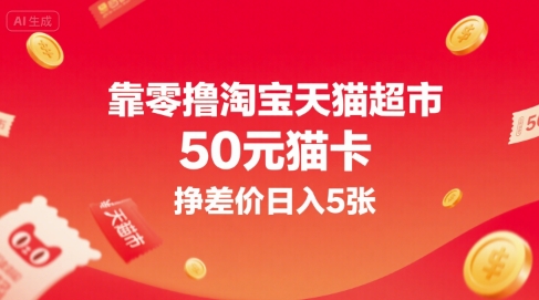 靠零撸淘宝天猫超市50元猫卡，挣差价日入5张-清风网创资源站