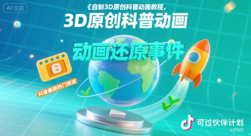 自制3D原创科普动画教程，动画还原事件，抖音最新热门赛道，可过伙伴计划-清风网创资源站