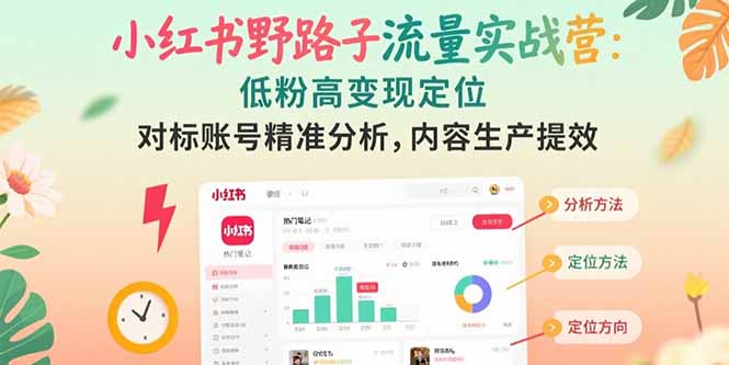 小红书野路子流量实战营：低粉高变现定位 对标账号精准分析 内容生产提效-清风网创资源站