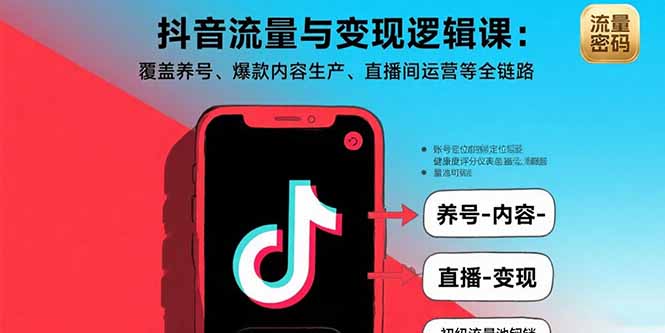 抖音流量与变现逻辑课：覆盖养号、爆款内容生产、直播间运营等全链路-清风网创资源站