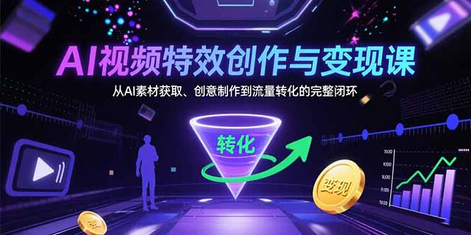 AI视频特效创作与变现课：从AI素材获取、创意制作到流量转化的完整闭环-清风网创资源站