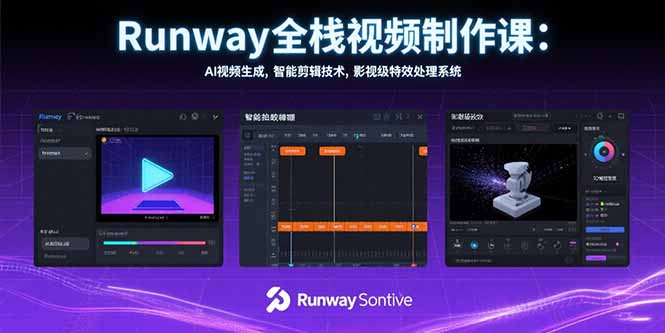 Runway全栈视频制作课：AI视频生成，智能剪辑技术，影视级特效处理系统-清风网创资源站