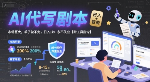 AI代写剧本，市场巨大，单子做不完，日入1k+ 永不失业【附工具指令】-清风网创资源站