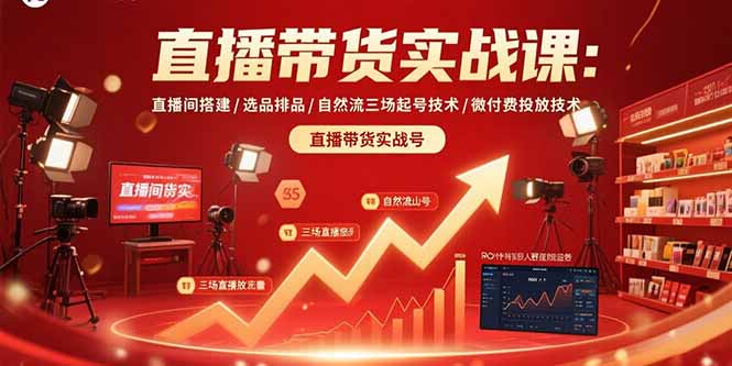 直播带货实战课：直播间搭建/选品排品/自然流三场起号技术/微付费投放技术-清风网创资源站