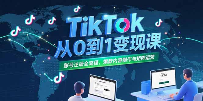 TikTok从0到1变现课，账号注册全流程，爆款内容制作与矩阵运营-清风网创资源站