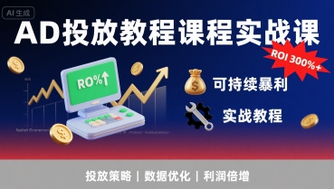 AD投放教程课程实战课，实现广告ROI300%+可持续暴利-清风网创资源站
