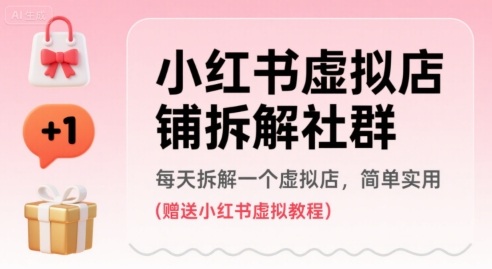 小红书虚拟店铺拆解社群，每天拆解一个虚拟店，简单实用(赠送小红书虚拟教程)-清风网创资源站