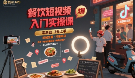餐饮短视频入门实操课，引爆同城流量，打爆单店-清风网创资源站
