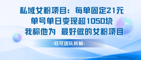 私域女粉项目：每单固定21块，单日变现超1k+，最好做的女粉项目-清风网创资源站