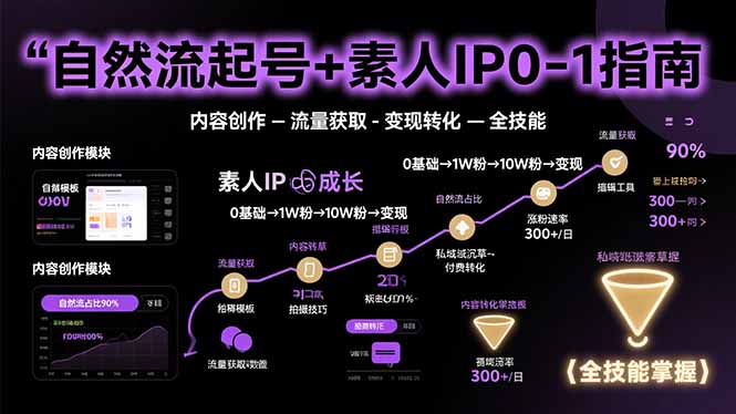 自然流起号+素人IP0-1指南，快速掌握内容创作-流量获取-变现转化-全技能-清风网创资源站