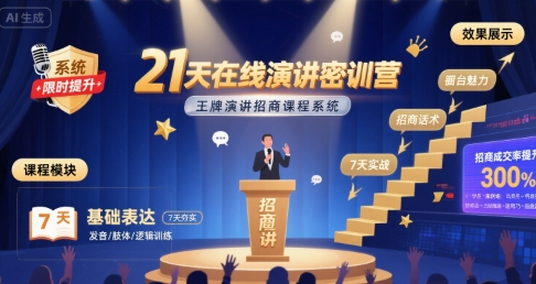 21天在线演讲密训营，王牌演讲招商课程系统-清风网创资源站