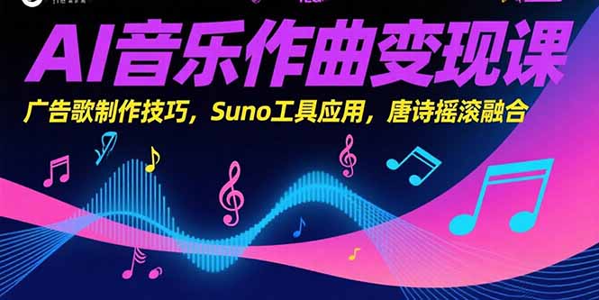 AI音乐作曲变现课，广告歌制作技巧，Suno工具应用，唐诗摇滚融合-清风网创资源站