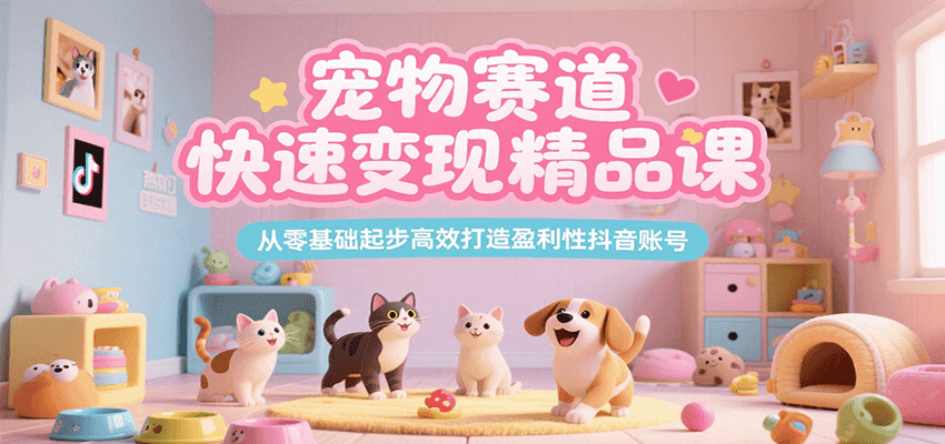 宠物赛道快速变现精品课，从零基础起步高效打造盈利性抖音账号-清风网创资源站