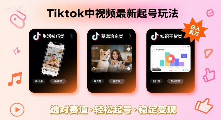 Tiktok中视频最新起号玩法，想要日入百刀，做好这几个赛道就可以了-清风网创资源站
