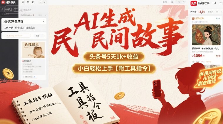 AI生成民间故事，头条号5天1k+，小白轻松上手【附工具指令】-清风网创资源站
