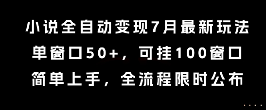 小说全自动变现7月玩法，单窗口50+，可挂100窗口，简单上手，全流程限时公布【揭秘】-清风网创资源站