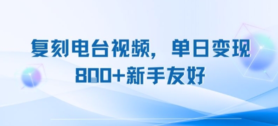 复刻电台视频，单日变现8张+新手友好，长期可做-清风网创资源站