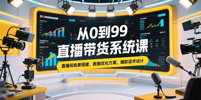 从0到99直播带货系统课，直播间场景搭建，数据优化方案，爆款话术设计-清风网创资源站