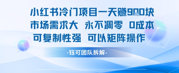小红书冷门项目一天收益9张，市场需求大，0成本，可复制性强可以矩阵操作-清风网创资源站