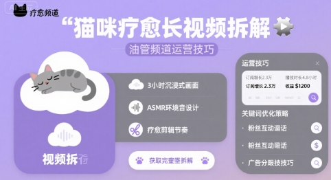 猫咪疗愈长视频拆解 &油管频道运营技巧-清风网创资源站