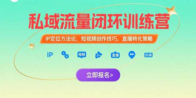 私域流量闭环训练营：IP定位方法论，短视频创作技巧，直播转化策略-清风网创资源站