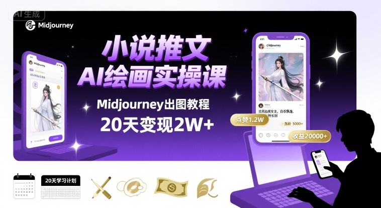 小说推文干货分享之AI绘画MJ出图实操课，用Midjourney做小说推文，20天挣2w-清风网创资源站