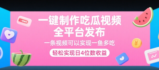 一键制作吃瓜视频，全平台发布，一条视频可以实现一鱼多吃，轻松实现日4位数收益【揭秘】-清风网创资源站