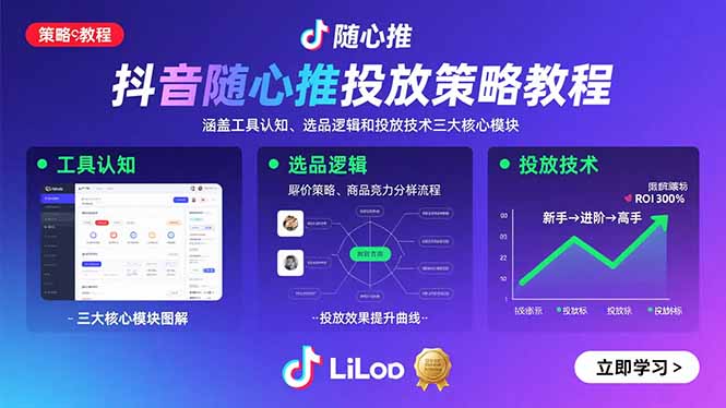 抖音随心推投放策略教程：涵盖工具认知、选品逻辑和投放技术三大核心模块-清风网创资源站