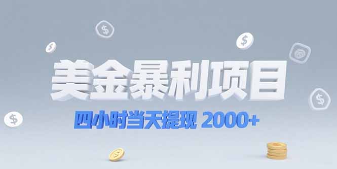 美金暴利项目，四小时当天提现 2000+机会留给会选赛道的人-清风网创资源站