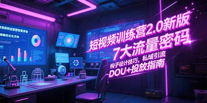 短视频训练营2.0新版，7大流量密码/钩子设计技巧/私域引流/DOU+投放指南-清风网创资源站