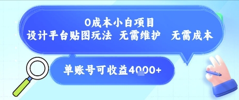 0成本小白项目，设计平台贴图玩法，无需维护，无需成本，单账号单月可产生收益4k+-清风网创资源站