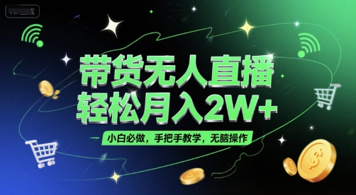 带货无人直播，轻松月入2W+，小白必做，手把手教学，无脑操作(附学习资料)-清风网创资源站