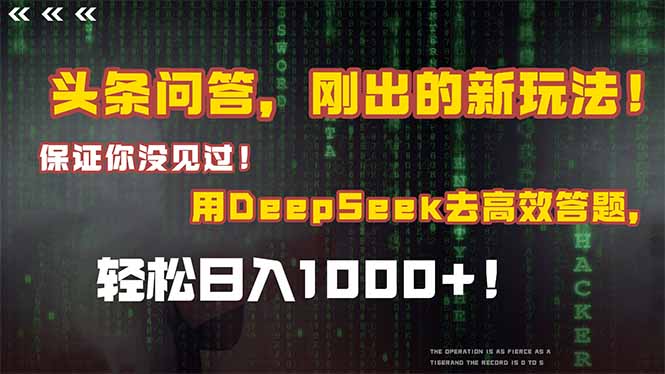 头条问答，刚出的新玩法！保证你没见过！结合Deepseek高效答题，日入1000+-清风网创资源站