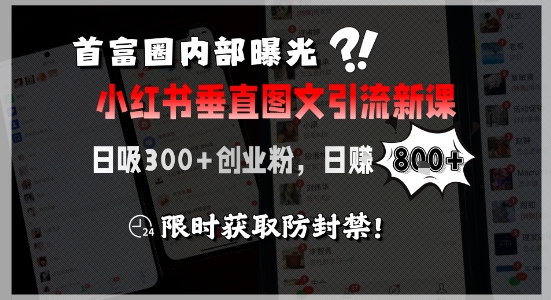 首富圈内部曝光小红书垂直图文引流新课，日吸300+创业粉，日入8张+，限时获取防封禁-清风网创资源站