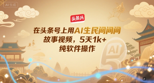 在头条号上用AI生民间故事视频，5天1k+，纯软件操作-清风网创资源站