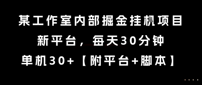 某工作室内部掘金挂G项目，新平台，每天30分钟，单机30+【揭秘】-清风网创资源站