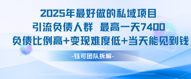 2025年最好做的私域项目，引流负债人群，最高一天变现7.4k，人群占比高，变现难度低，当天就能见到钱-清风网创资源站