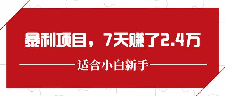 最新暴利项目，每单收益轻松在300以上，7天赚了2.4万-清风网创资源站