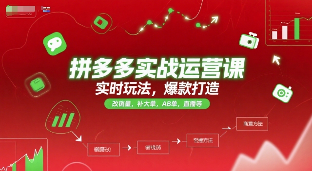 拼多多实战运营课，实时玩法，爆款打造，改销量，补大单，AB单，直播等(更新2025月)-清风网创资源站