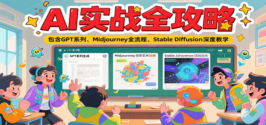 AI实战全攻略，包含GPT系列、Midjourney全流程、Stable Diffusion深度教学-清风网创资源站