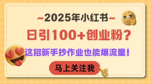 2025年小红书日引100+创业粉？这招新手抄作业也能爆流量！-清风网创资源站